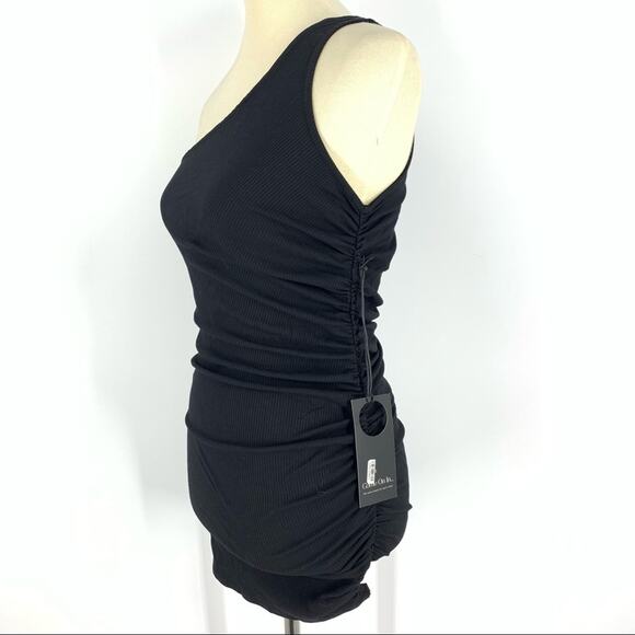 Privacy Please Black Off The Shoulder Ruched Mini Dress Size Medium - Picture 2 of 6